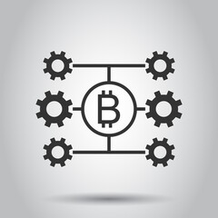 Bitcoin icon in flat style. Blockchain vector illustration on white isolated background. Cryptocurrency business concept.