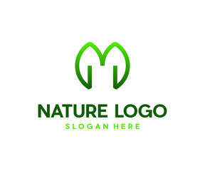 m Letter with Leaf Logo Vector, M leaf Logo Design Template Vector Graphic Branding Element.