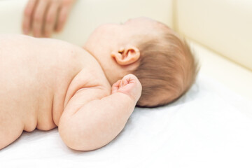 Baby massage, close up shot. Child massage, newborn.