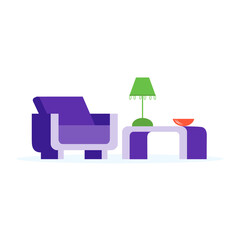 Sitting room sofa, coffee table, stand lamp