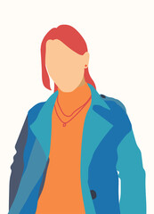 Abstract woman face in a modern trendy colors, minimalism art, vector illustration.