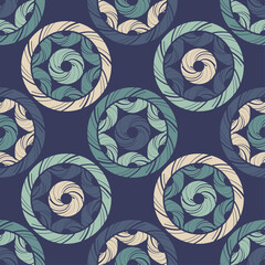 Mosaic with geometric shapes. Seamless pattern. Design with manual hatching. Textile. Ethnic boho ornament. Vector illustration for web design or print.