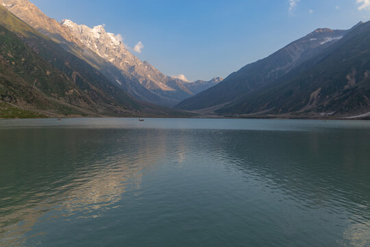 beautiful lake saiful malook and mountains reflection on water - KPK lake in the summer evening with clear sky