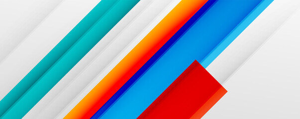 Geometric abstract backgrounds with shadow lines, modern forms, rectangles, squares and fluid gradients. Bright colorful stripes cool backdrops