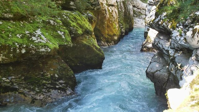 Mountain river Soca in Alps, Slovenia.