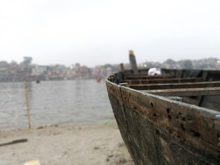 Fototapeta premium Old wooden boat side view