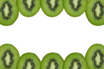 Fototapeta premium Seamless pattern of kiwi, slices of kiwi on a white background. From top to bottom. Background of parts of fresh, juicy kiwi
