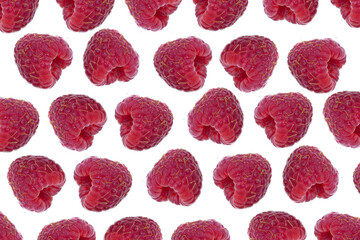 Seamless raspberry berry pattern, raspberry on white background. From top to bottom. Background of the parts of raspberry