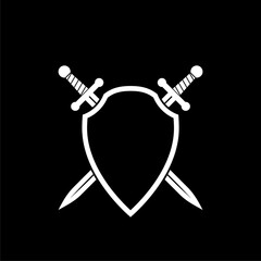 Shield and crossed swords icon isolated on dark background