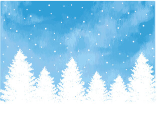 クリスマス背景もみの木に降る雪の手描き風ベクターイラスト