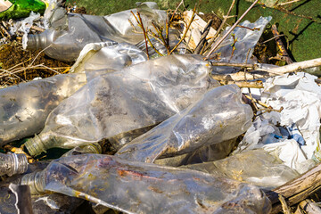 old plastic bottles, wild garbage dump