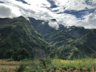 Lush green mountains during monsoon