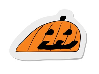 Sticker of tattoo in modern style halloween pumpkin. Hand drawing vector illustration. Beautiful  image colored