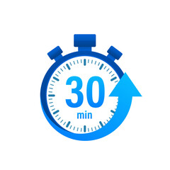 The 30 minutes, stopwatch vector icon. Stopwatch icon in flat style, timer on on color background. Vector illustration.