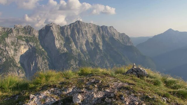 View from Mngart saddle. Beautiful Alp landscape in Slovenia. View of Italian mountains.