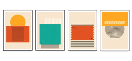 Set von minimalistischen geometrischen Kunstpostern mit geometrischen Formelementen. Moderne zeitgenössische kreative trendige abstrakte Schablonen-Vektorillustration. © Ramcreative