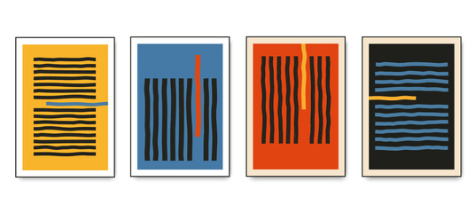 Set of minimalistic geometric posters with dynamic line elements. Modern contemporary trendy abstract creative templates vector illustration.