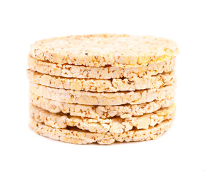 Crispbread with chia seeds and salt, isolated on white background. Corn crisps. Dietary food with low calories.