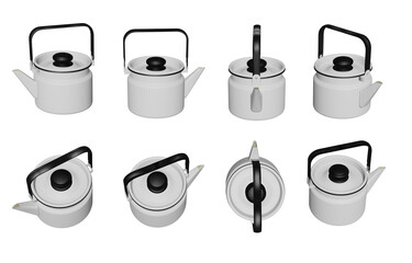 Teapot 3D illustrations isolated on white background.with Clipping Path ready to use for decoration.