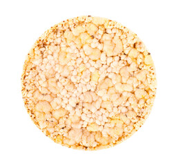 Crispbread with chia seeds and salt, isolated on white background. Corn crisps. Dietary food with low calories. Top view.