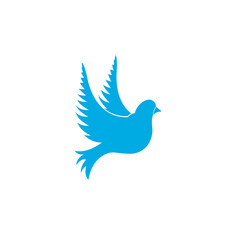 Blue dove is a sign of peace. Blue icon.