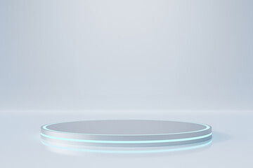 Modern background and empty white circle stage with blue light. Future modern interior concept. showcase for product, 3d rendering