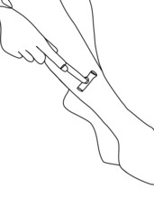 drawing line, Young woman holding razor and shaving legs at bathroom 