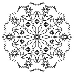 abstract ornament with stars and wavy lines. black and white coloring book, template, print.