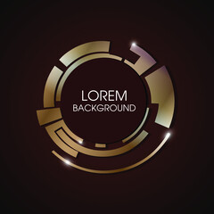 Round frame with metal effect. Golden circle. Futuristic style. The appearance of the mechanism in yellow. Logo.