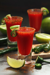 Shots with sangrita - traditional Mexican cocktail