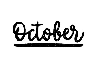 October hand lettering on white background