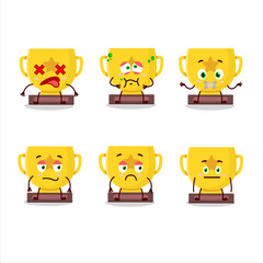 Gold trophy cartoon character with nope expression