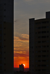 GOIANIA, BRAZIL - AUGUST 10, 2020:Beautiful sunset at center of Goiania city. On August 10, 2020, Goiania, Brazil.