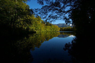 Mountain Lake in Early Autumn Sunlight, Nagano, Japan