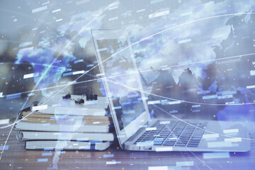 Double exposure of computer and technology theme hud. Concept of innovation.