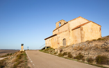 Fototapeta premium the hermitage of San Miguel de Gormaz in the slope to the Caliphate fortress of Gormaz village, province of Soria, Castile and Leon, Spain