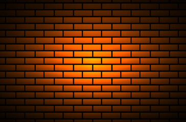Abstract dark  brick wall background illuminated by a light spot, vector design.