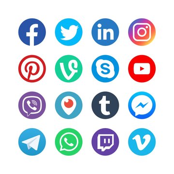 Social media icons. Inspired byfacebook, tumblr, twitter, linkedin, whatsapp, instagram, pinterest. Popular media vector buttons