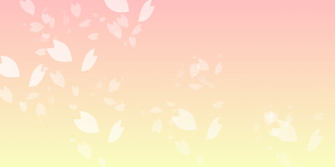 Beautiful falling pile of sakura leave along the wind on warming atmosphere red to yellow gradient background. 