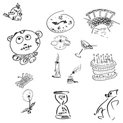 Holiday doodle. Birthday element doodles hand drawn.