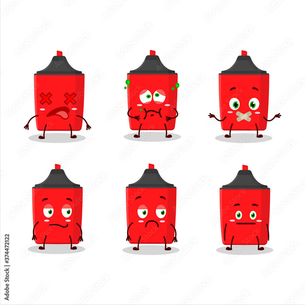 Sticker Red highlighter cartoon character with nope expression