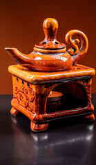 ceramic aroma teapot with burning candle - obrazy, fototapety, plakaty