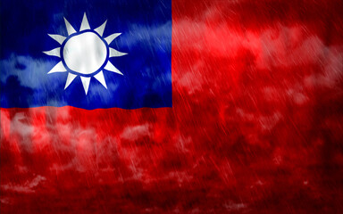 Composite of Flag of Taiwan and rain clouds. Symbolizing heavy rains, storms, typhoons and other...