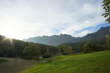 Beautiful natural landscape in countryside of Japan between summer and Autumn