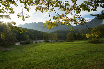 Beautiful natural landscape in countryside of Japan between summer and Autumn