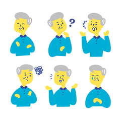 おじいさんが笑う怒る泣く表情感情ポーズセット