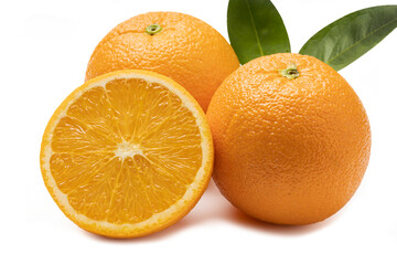 Orange sliced and leaves on white background , Ripe orange fruits