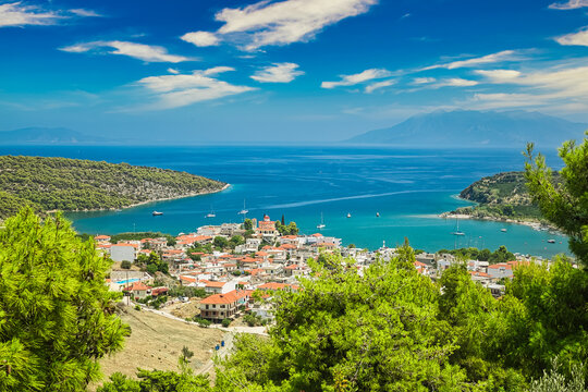 Small village with green trees in Peloponnesos, Greece
