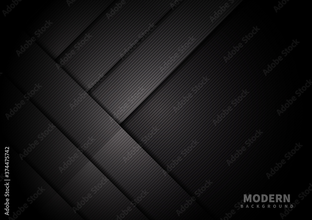 Wall mural abstract dark black color background overlapping layers decor with copy space for text.
