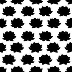 Vector flowers and petals black and white seamless pattern